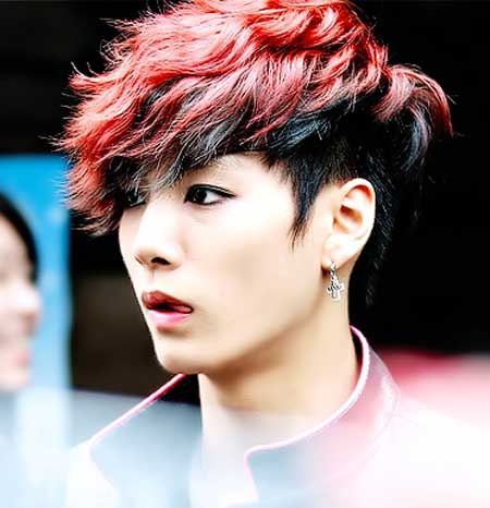 Short length flaming red hairstyle
